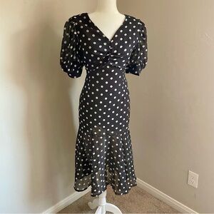 Chic Black and White Polka Dot Midi Dress